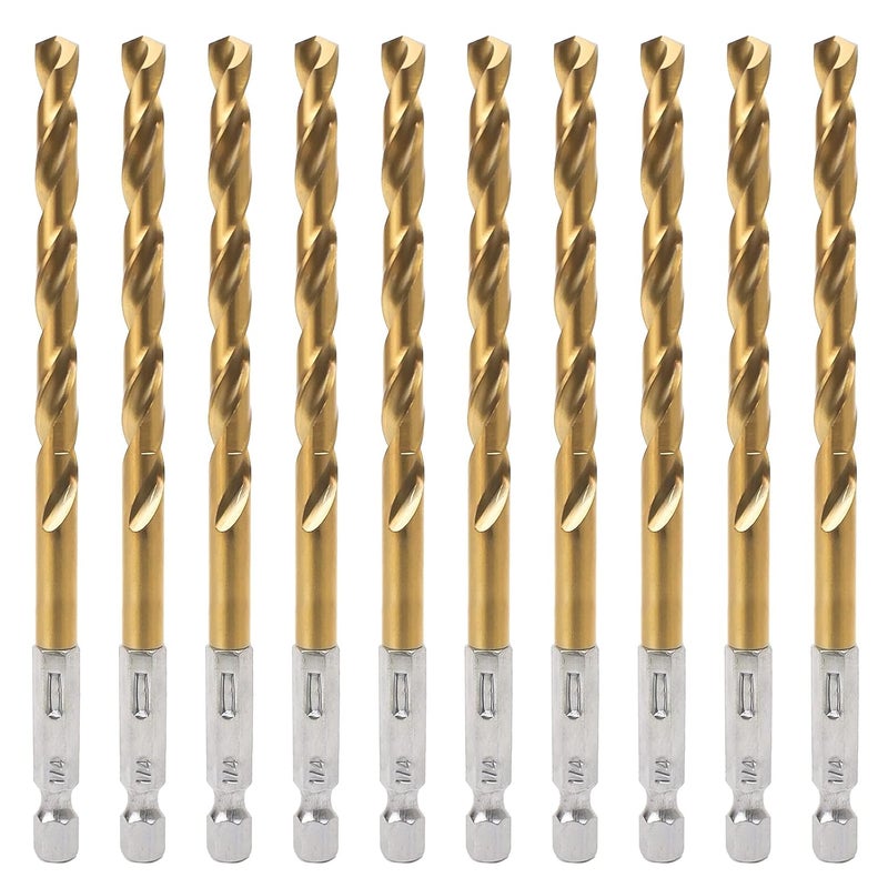 BAIDETS Hex Shank Drill Bits - Set of 10Pcs, 1/4 Inch Premium 4341 HSS Titanium Impact Hex Drill Bits for Wood, Steel, Metal, Plastic, Quick Change Design - Image 1